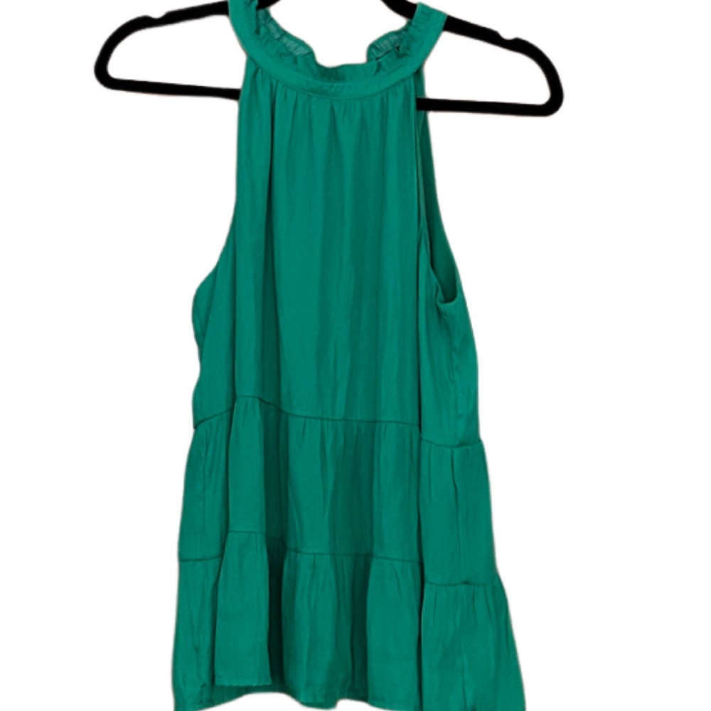 Skies Are Blue NWT Clover Green Sleeveless Tiered With Ruffled Neckline